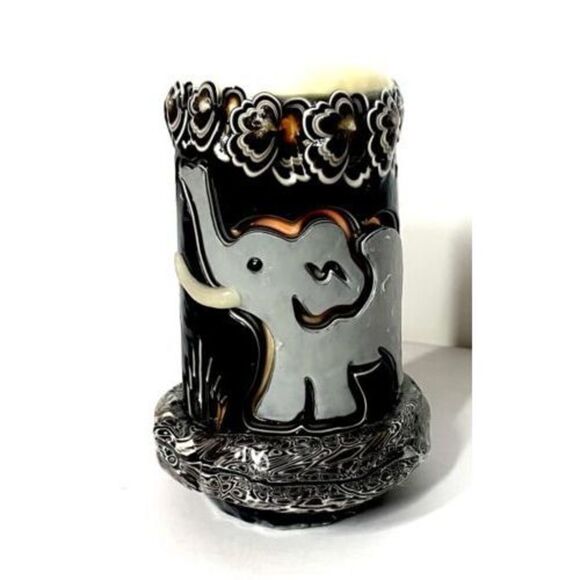 Vintage HOLLAND HOUSE CANDLE Brown & Gold Elephant Handmade Carved 8” - Picture 1 of 9